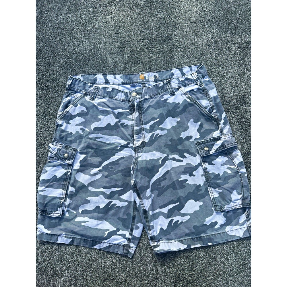 Carhartt Relaxed Fit Cargo Shorts Men's 42 Fits 38 Gray Camo Workwear Utility